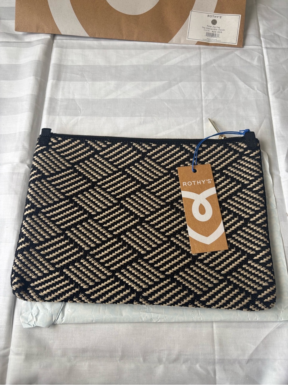 Rothy's Black & Tan Woven Zip Pouch